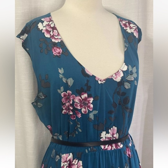 Torrid Boho Teal Floral Mini Challis Dress Sweetheart Neck Elastic Waist Plus Sz - Picture 11 of 13